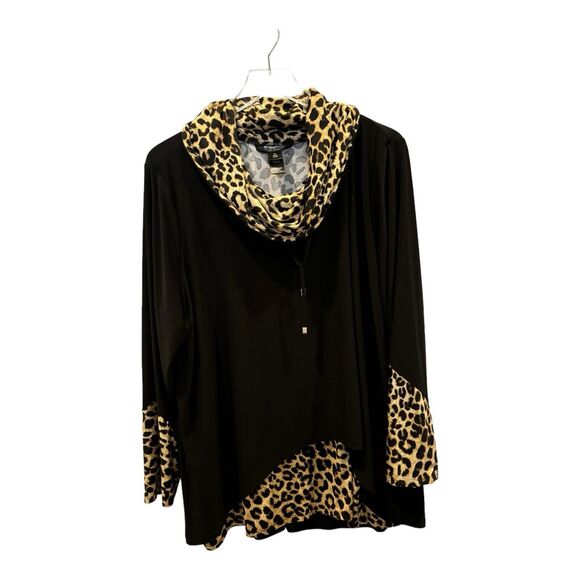 Ali Miles Animal Print Cowl Neck Drawstring Tunic Top Size 2X Lagenlook - Picture 1 of 6